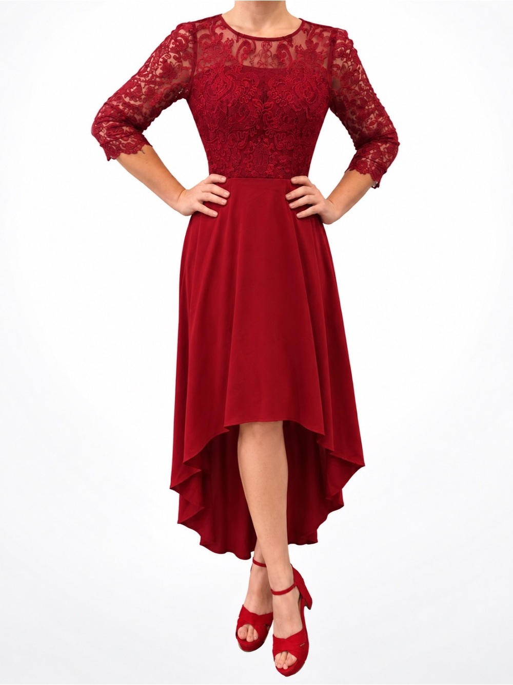 Chi Chi London High-Low Skater Dress with Lace Bodice, Size Small